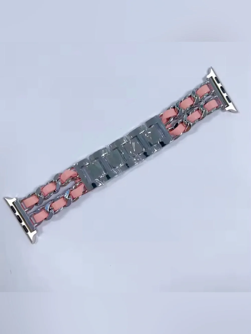 New silver and pink Chain-Link Leather band for Apple Watch 38-49mm